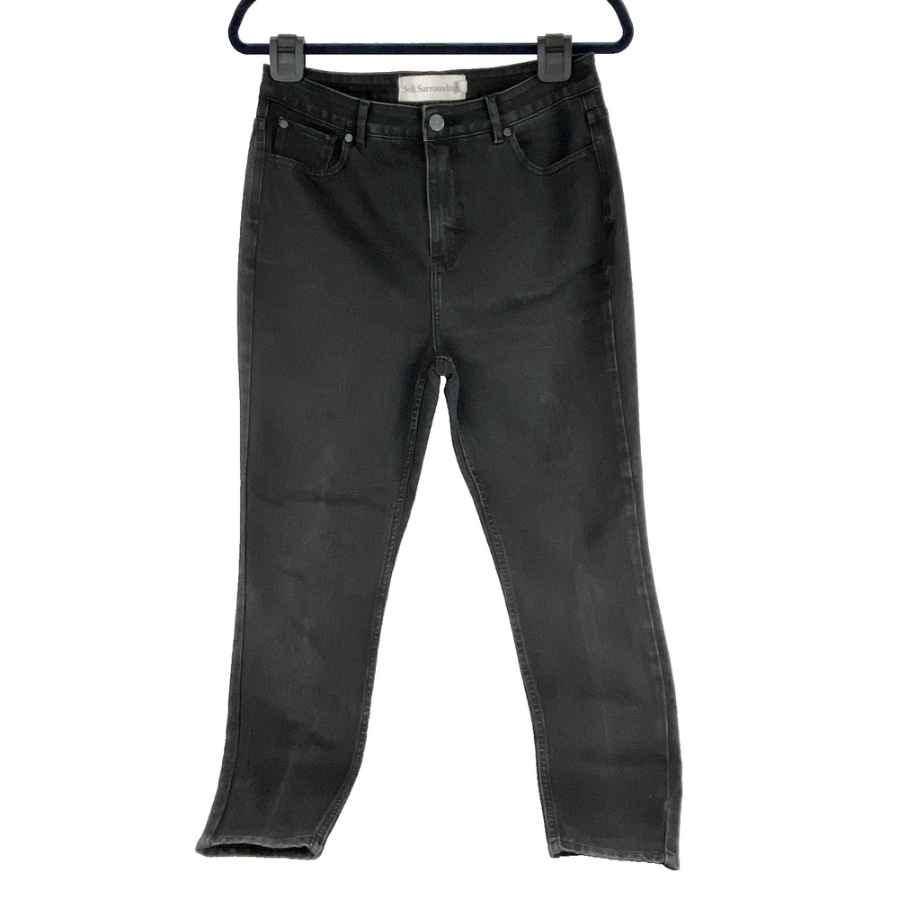 Soft Surroundings Denim Jeans Women's 10 Black 5-Button 28 Inseam Straight Legs